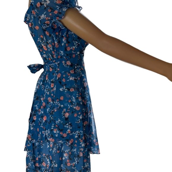 Women Boho Playsuit Romper Medium Blue Orange Floral Off The Shoulder Lined - Picture 3 of 16